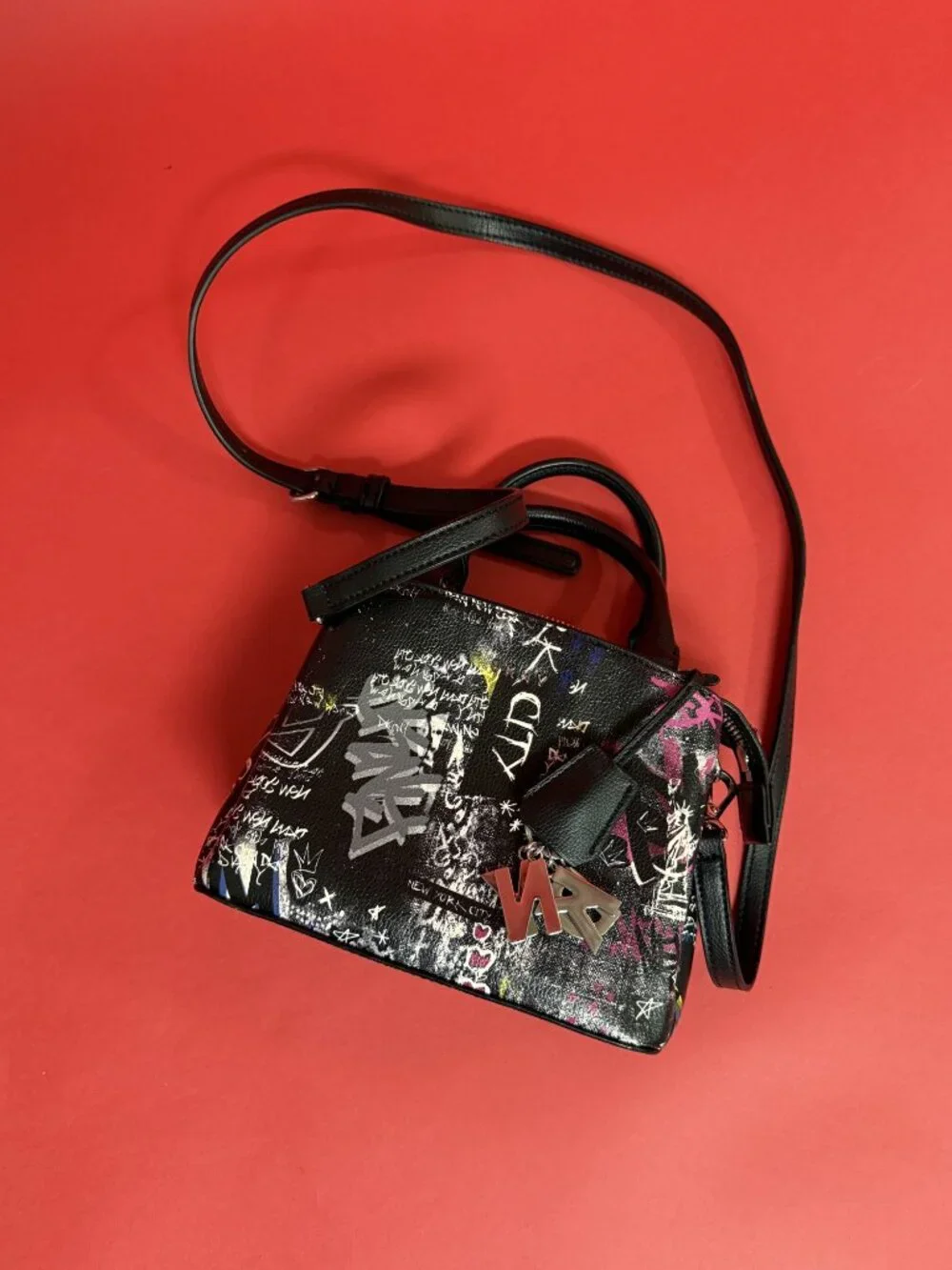 DKNY Graffiti Print Mini Satchel Crossbody Bag Black NYC Street Art Purse